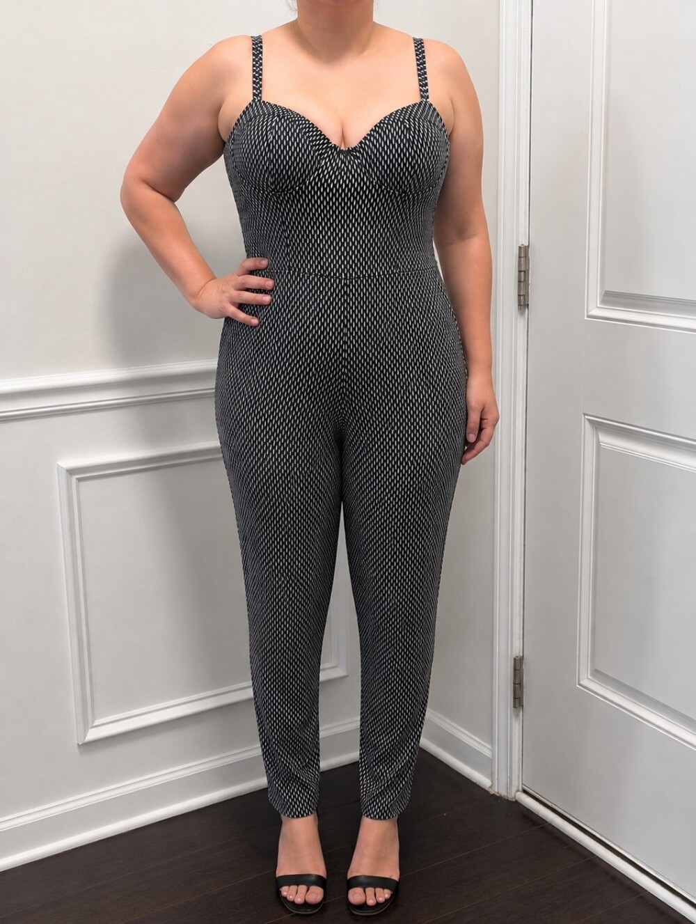 Haute Monde Black & White Patterned Bustier Jumpsuit